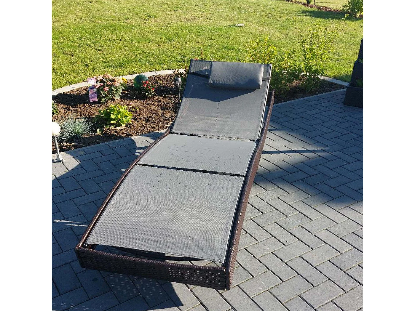 Ligstoel Phoenix,  bruin gemêleerd, bekleding zwart