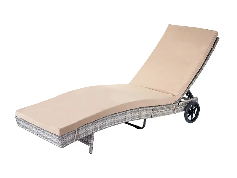 Lettino regolabile da esterno MCW-D80 polyrattan grigio con cuscino beige