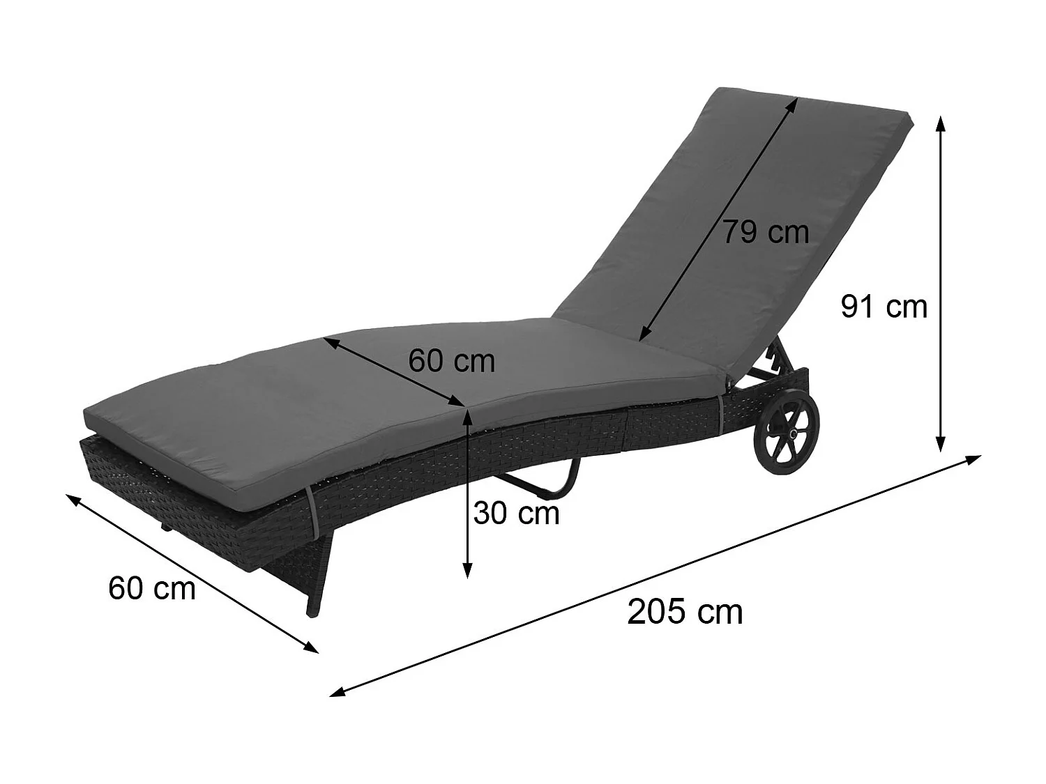 Leżak ogrodowy MCW-D80,  szary, ciemnoszare poduszki