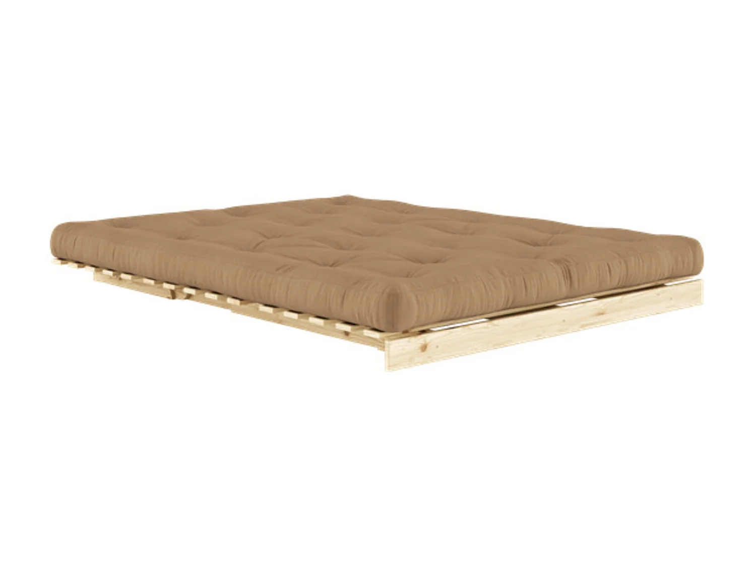 Canapé convertible ROOTS en pin massif naturel avec matelas futon marron 160x200