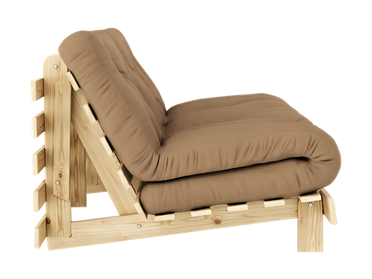 Canapé convertible ROOTS en pin massif naturel avec matelas futon marron 160x200