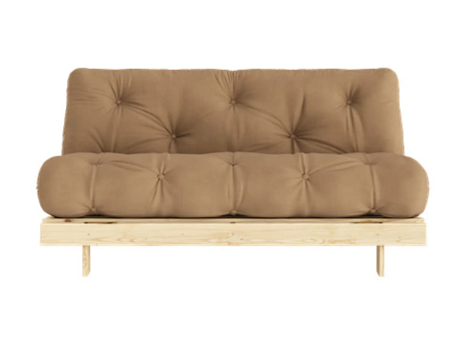 Canapé convertible ROOTS en pin massif naturel avec matelas futon marron 160x200
