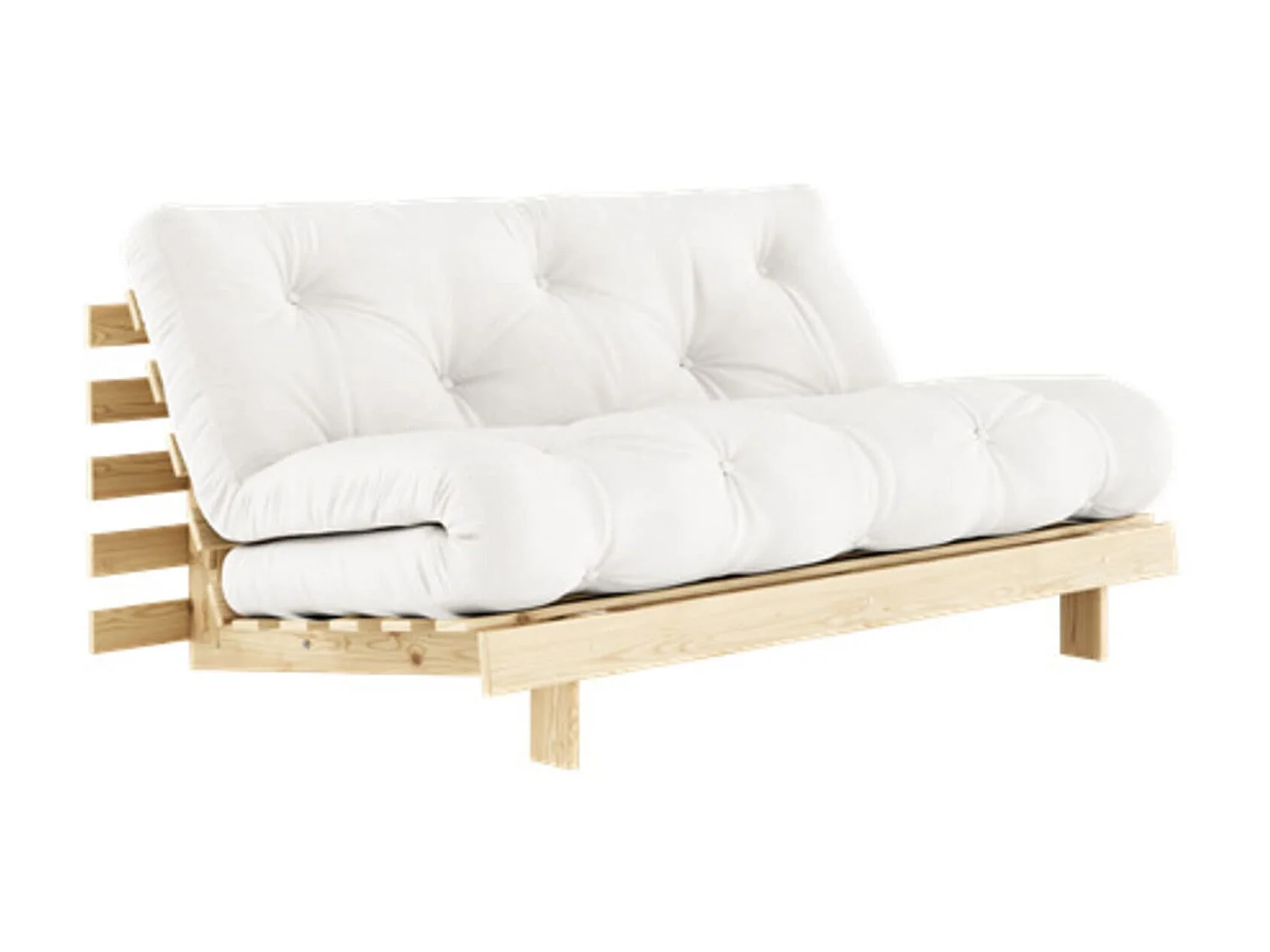 Canapé convertible ROOTS en pin massif naturel avec matelas futon naturel 160x200