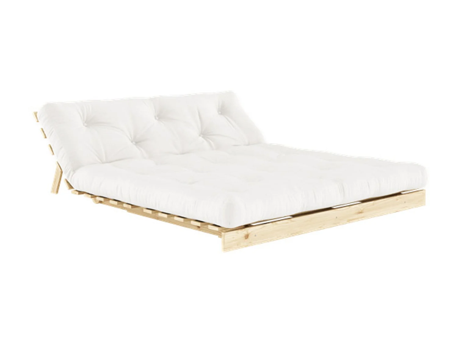 Canapé convertible ROOTS en pin massif naturel avec matelas futon naturel 160x200