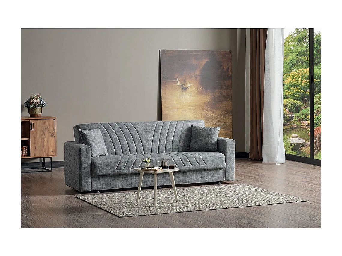 Canapé 3 places convertible gris clair ZEN, couchage 180x100 cm