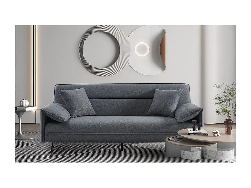 Sofá convertible en tela negra - Colección LYLIA, dimensiones 196x78x84 cm