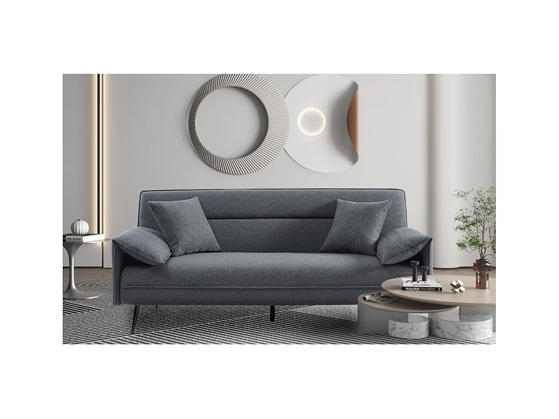 Canapé convertible en tissu noir – Collection LYLIA, dimensions 196x78x84 cm