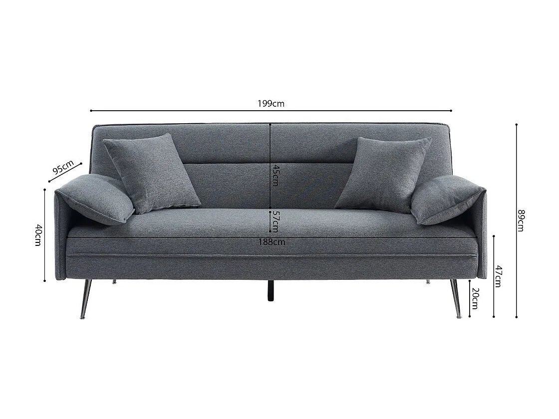 Sofá 3 lugares conversível cinza coleção SILAS