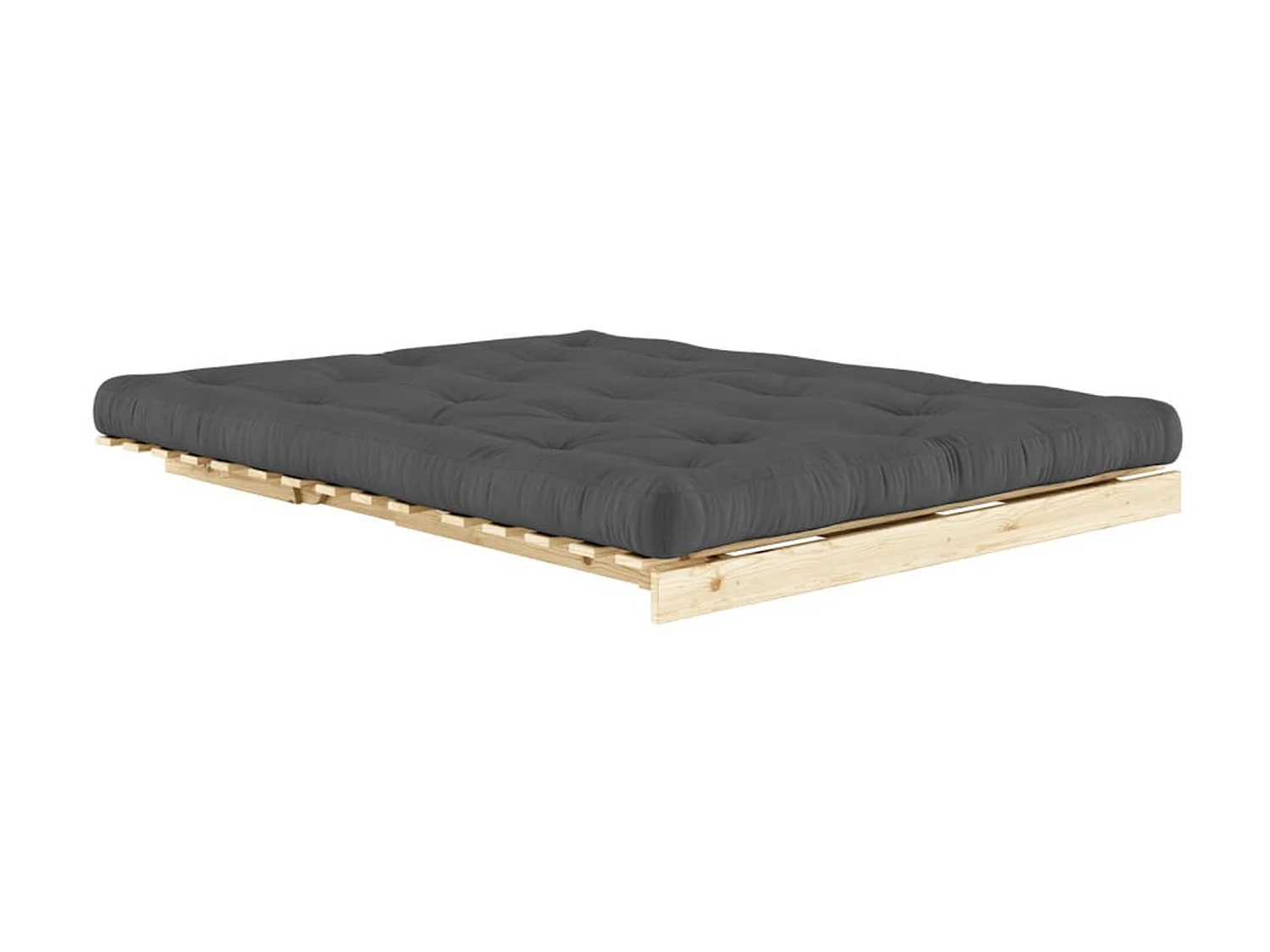 Canapé convertible ROOTS en pin massif naturel avec matelas futon anthracite 160x200
