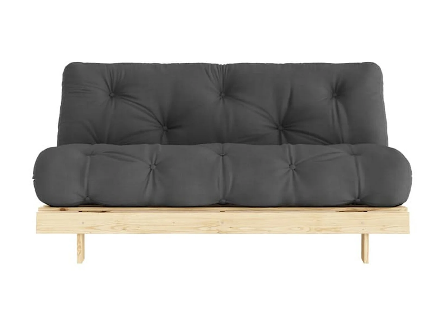 Canapé convertible ROOTS en pin massif naturel avec matelas futon anthracite 160x200