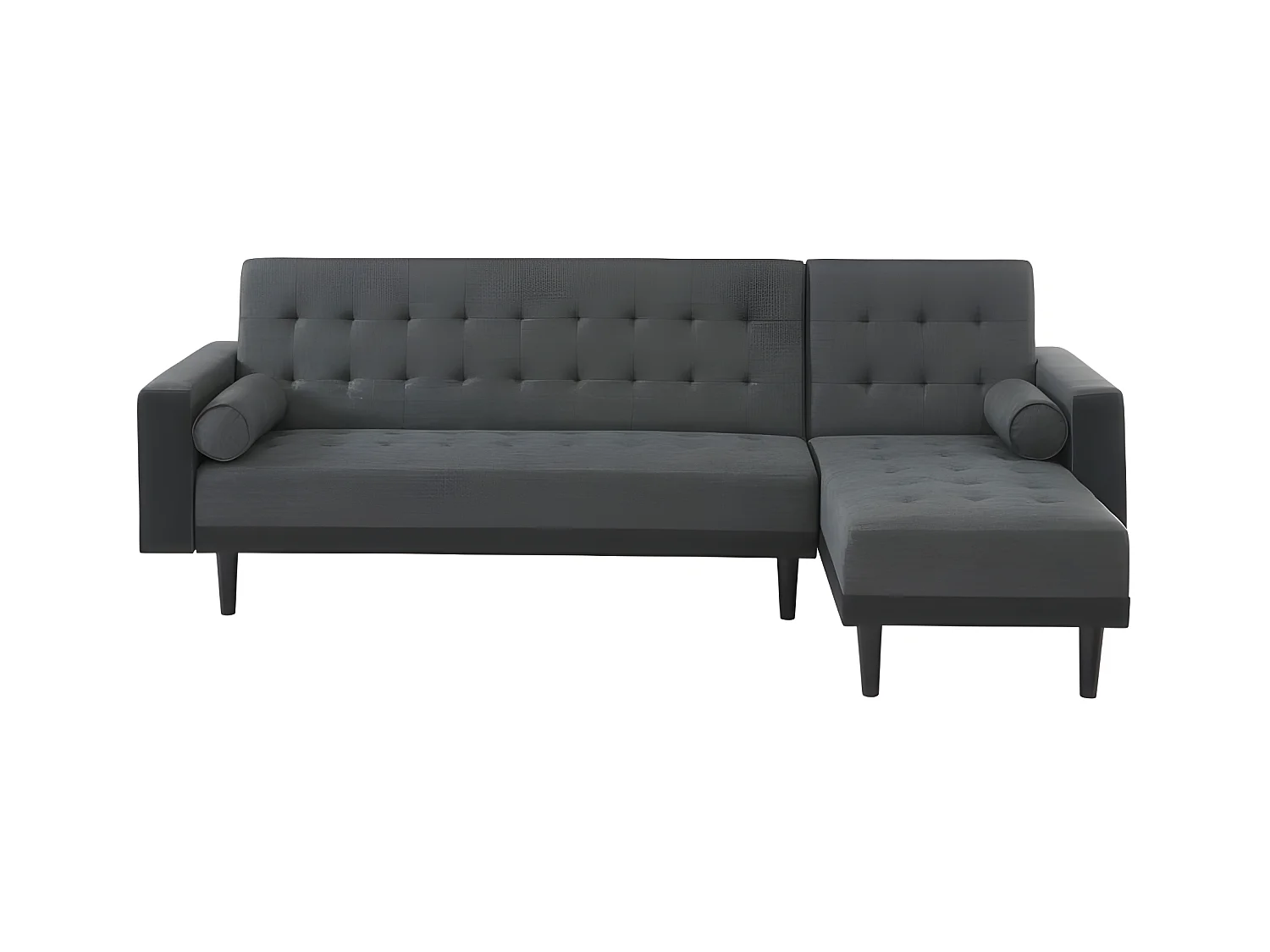 Canapé d'angle LUXURY convertible tissu gris et PU noir 4 places