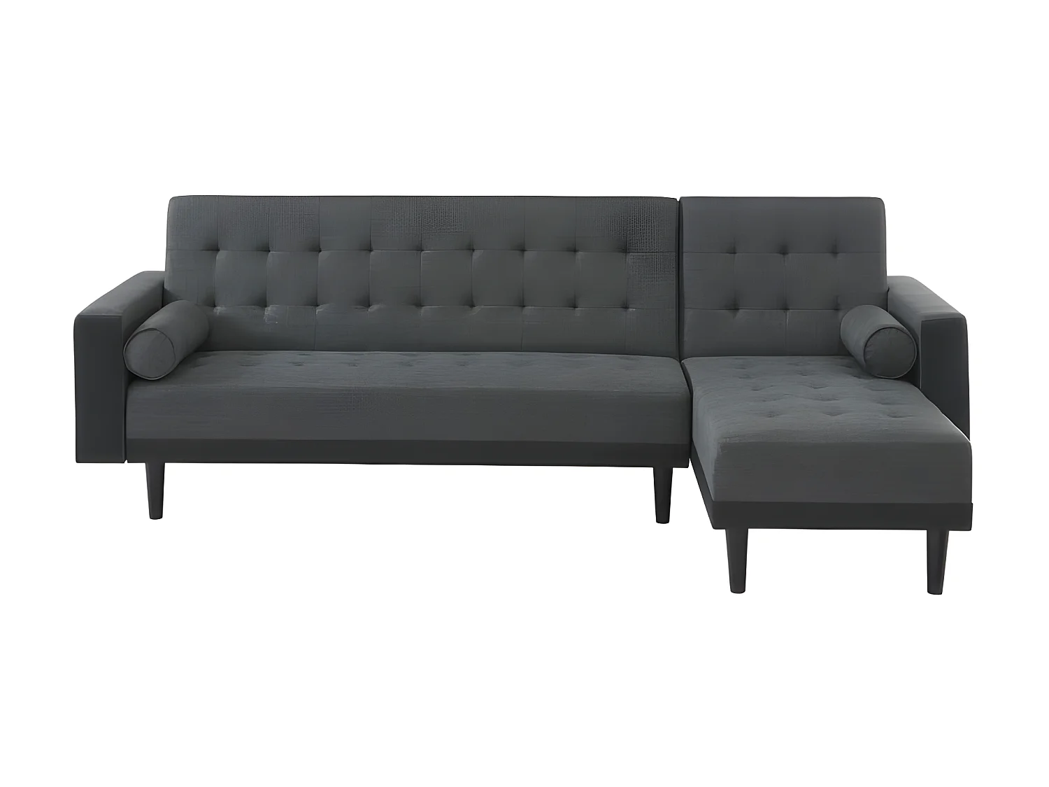 Canapé d'angle LUXURY convertible tissu gris et PU noir 4 places