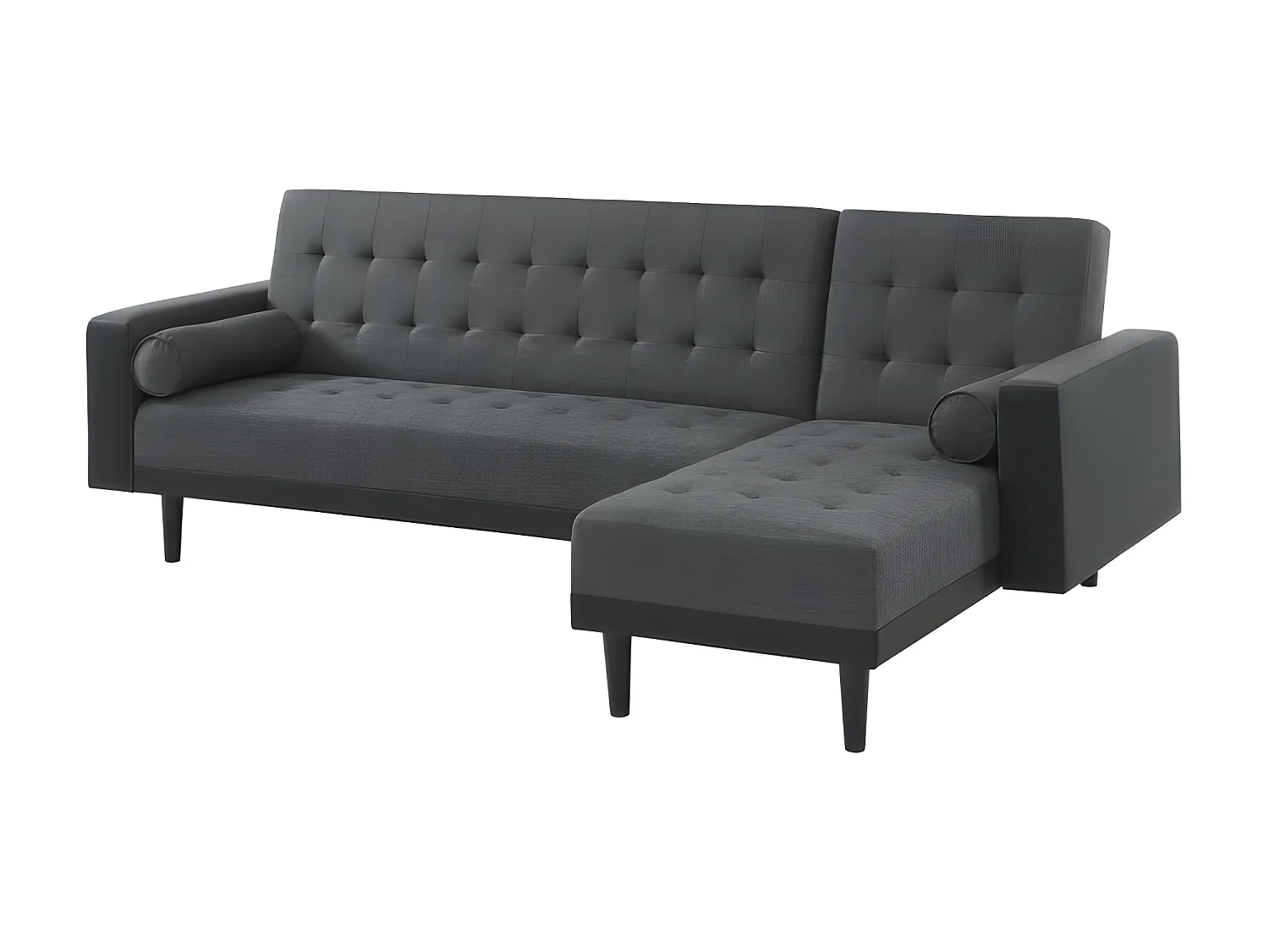 Canapé d'angle LUXURY convertible tissu gris et PU noir 4 places