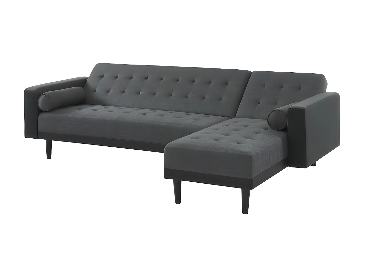 Canapé d'angle LUXURY convertible tissu gris et PU noir 4 places