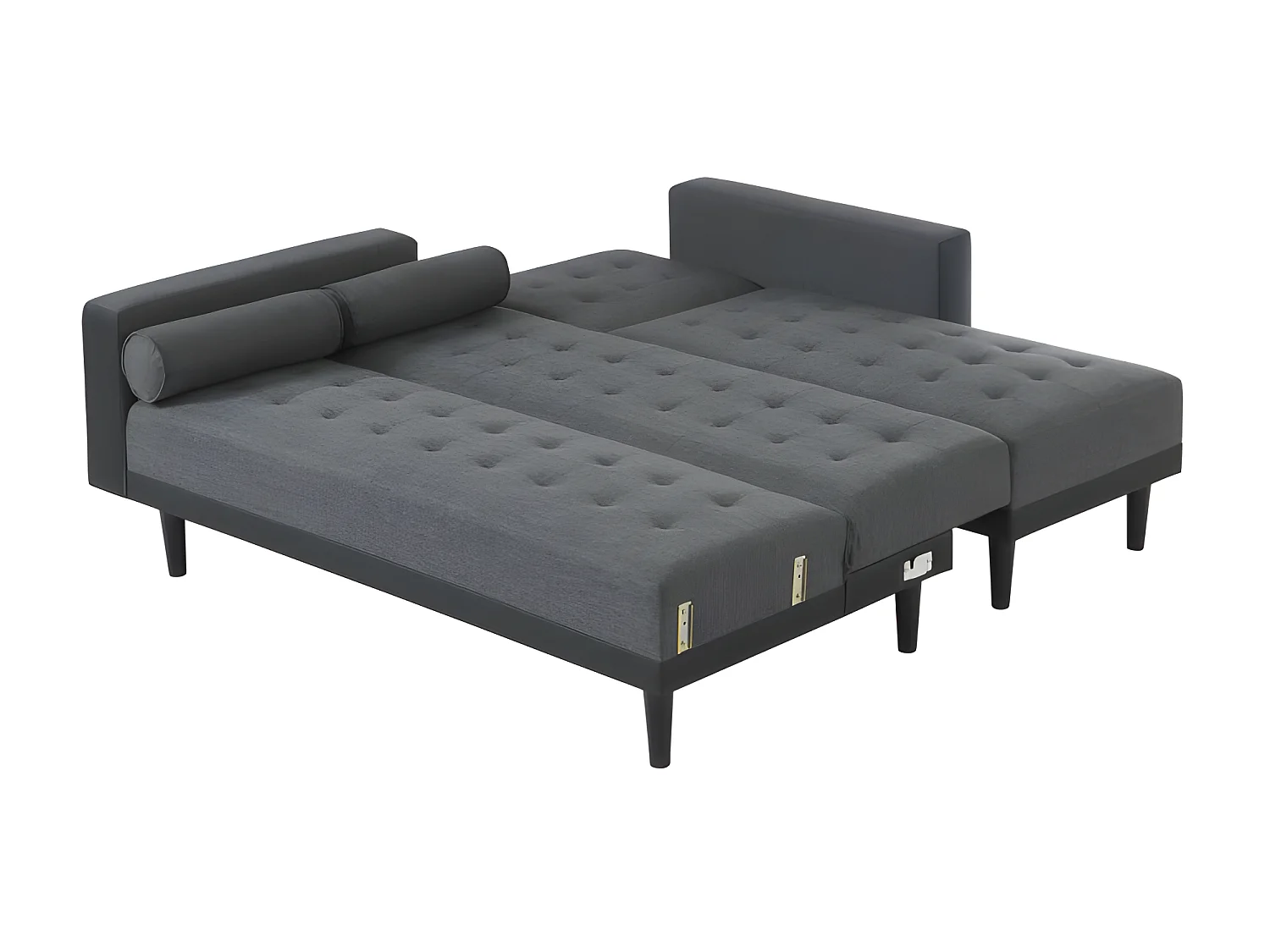 Canapé d'angle LUXURY convertible tissu gris et PU noir 4 places
