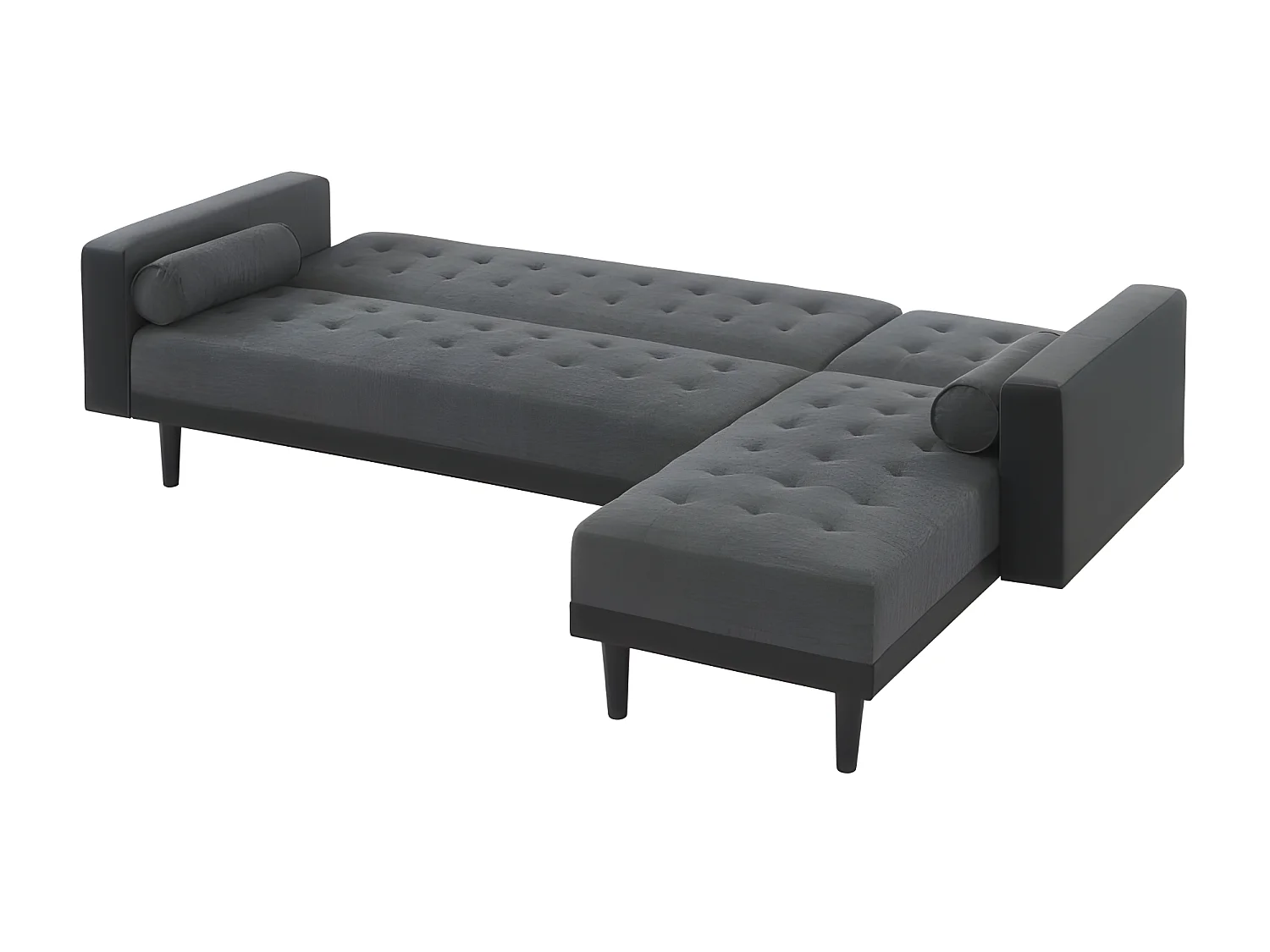 Canapé d'angle LUXURY convertible tissu gris et PU noir 4 places