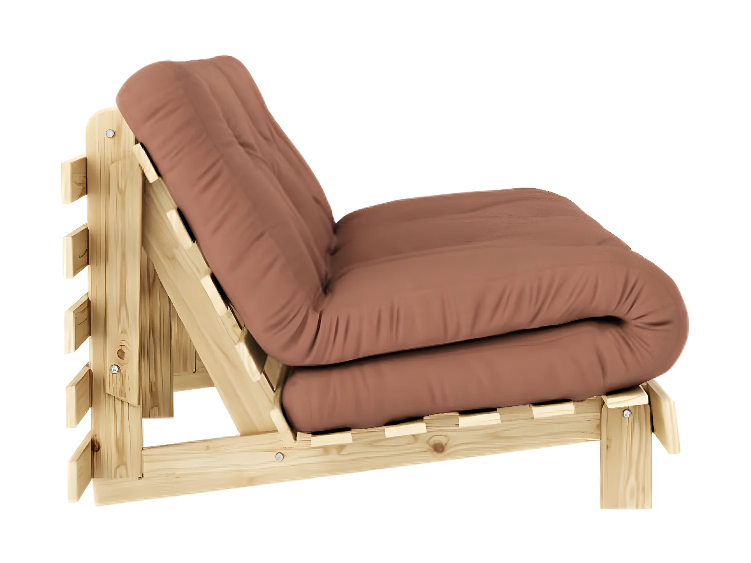 Canapé convertible ROOTS en pin massif naturel avec matelas futon marron noisette 160x200