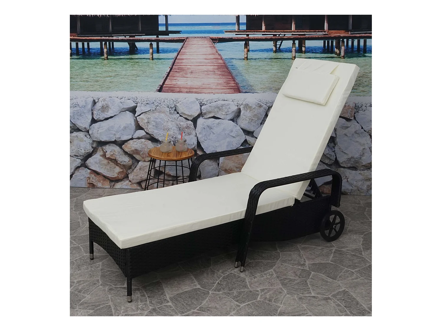 Polirattanowy leżak Cesena,  antracyt, beżowe poduszki