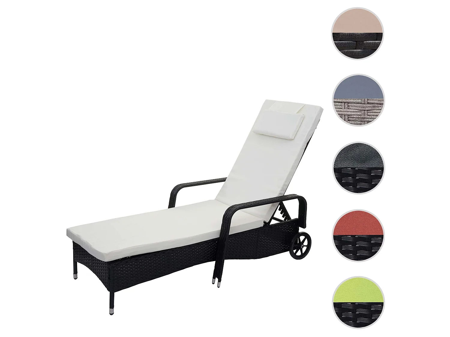 Leżak z polirattanowy Cesena,  antracyt, poduszka beżowa