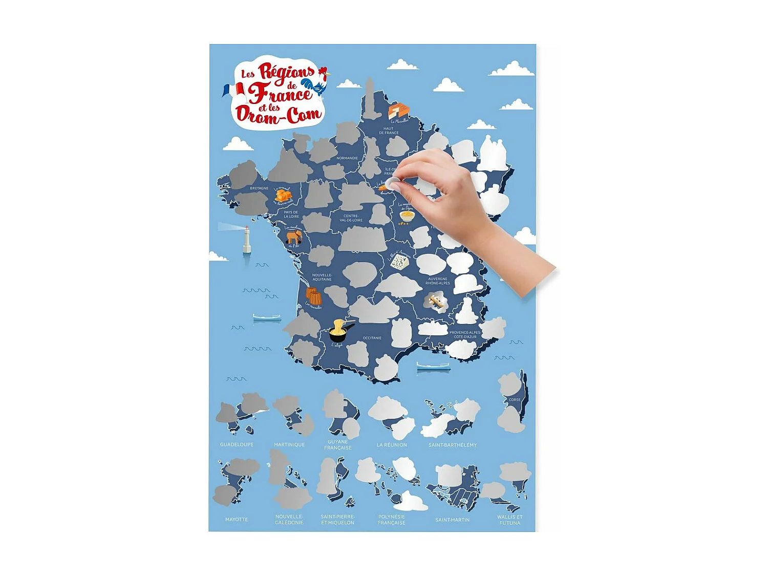 Carte à Gratter "Régions de France" 70cm Bleu