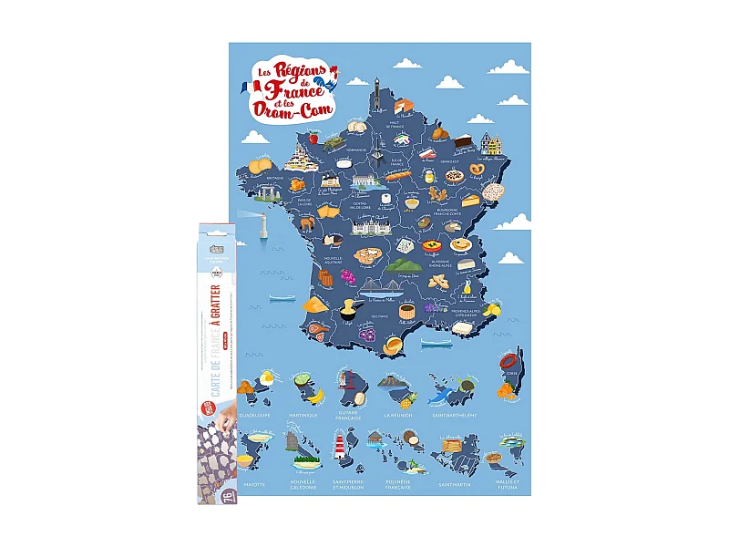Carte à Gratter "Régions de France" 70cm Bleu