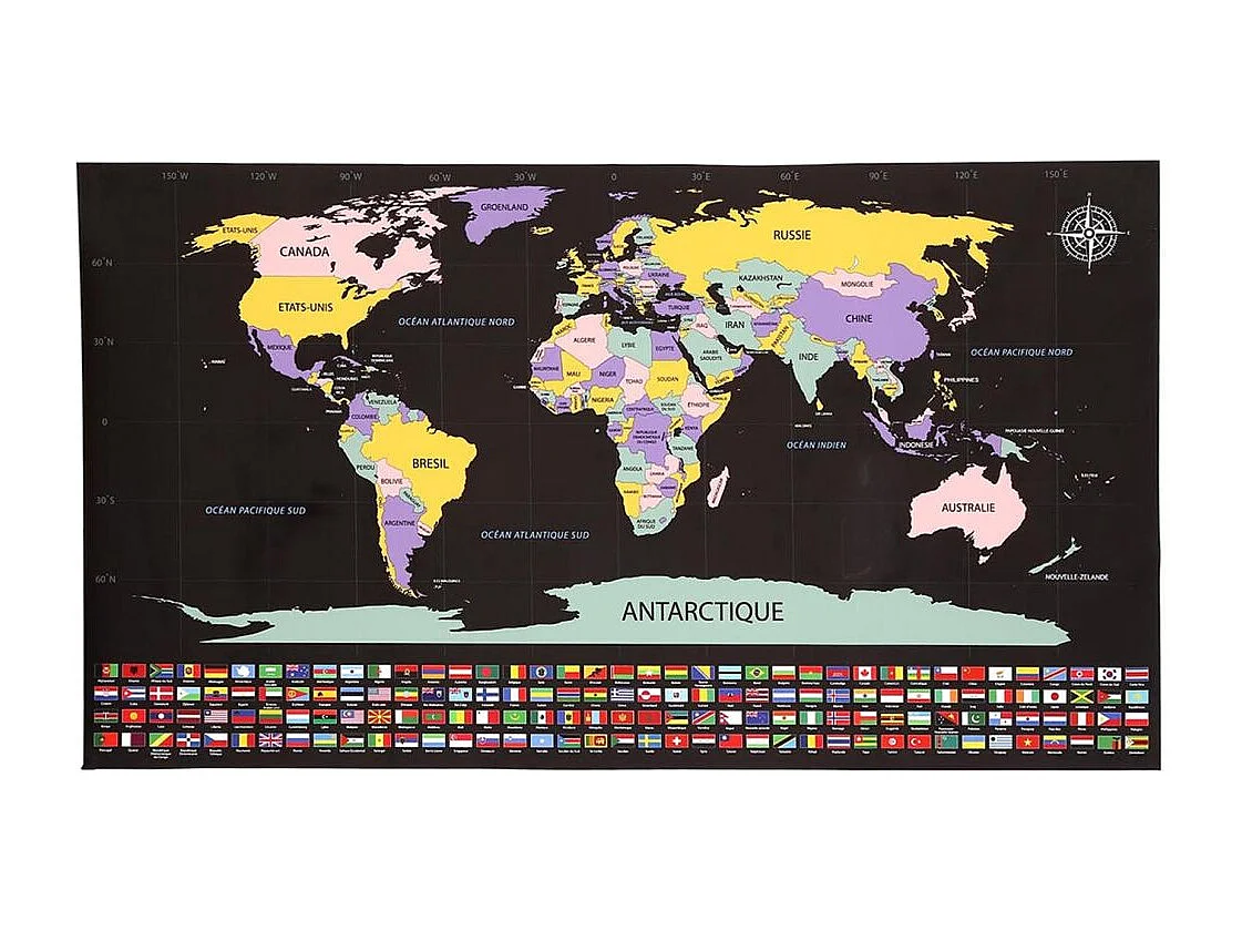 Poster da grattare Mappa del mondo - Bandiere