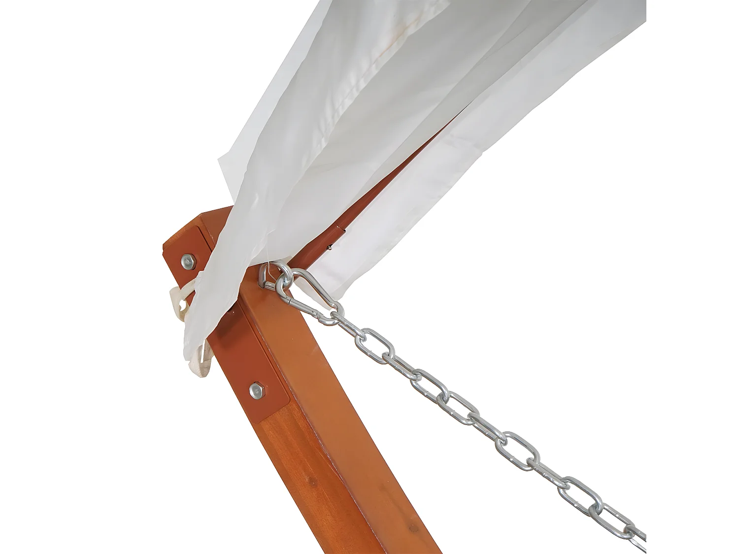 Amaca 2 posti con struttura in legno e parasole MCW-J47 regolabile 420cm marrone telo avorio