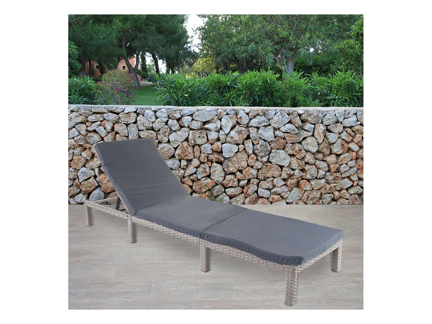 Poly-Rattan Bain de soleil MCW-A51 Premium,  Basic gris, matelas gris foncé