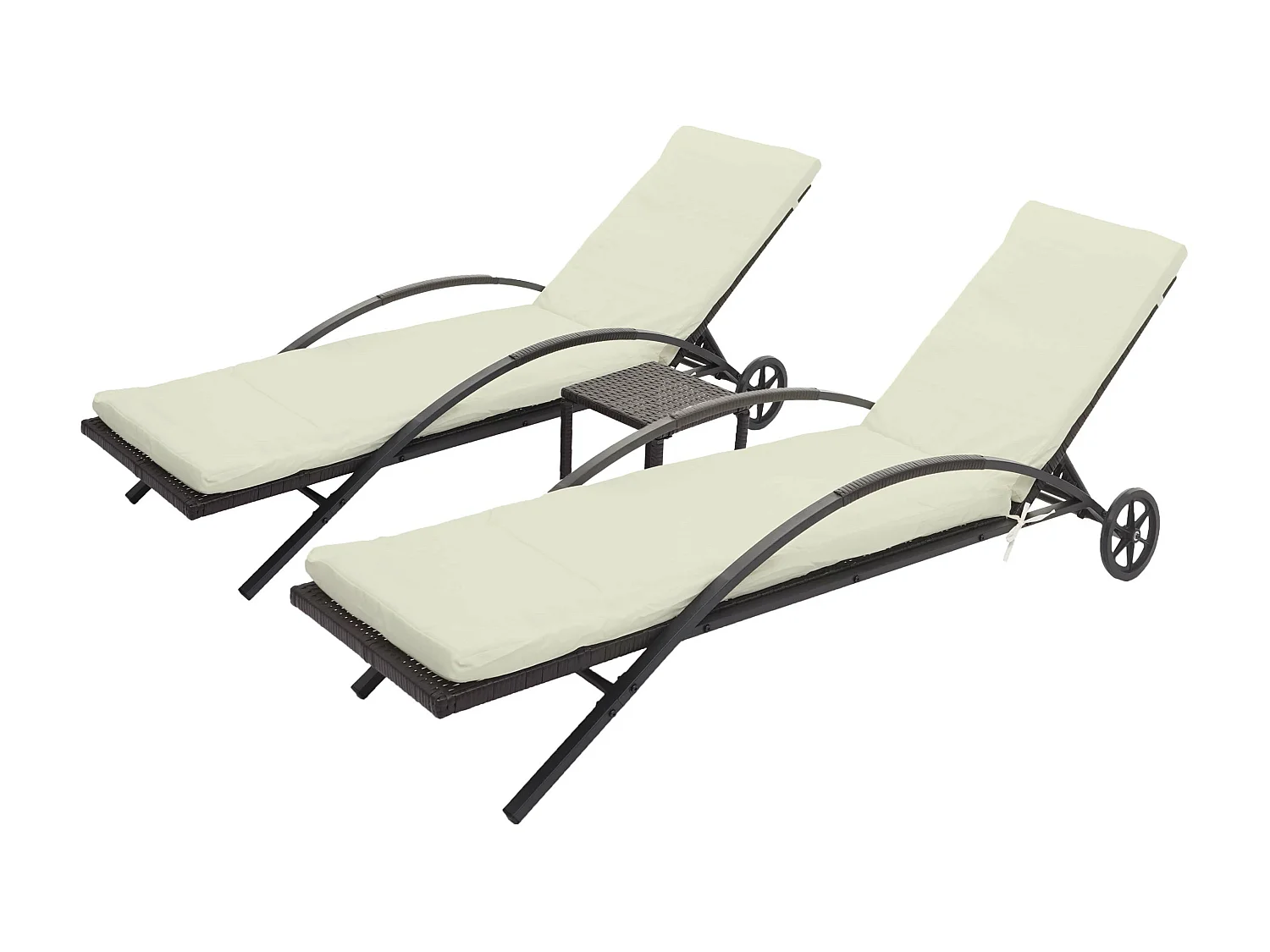 Ligstoel MCW-E27 (set van 2),  bruin, kussens crème-beige