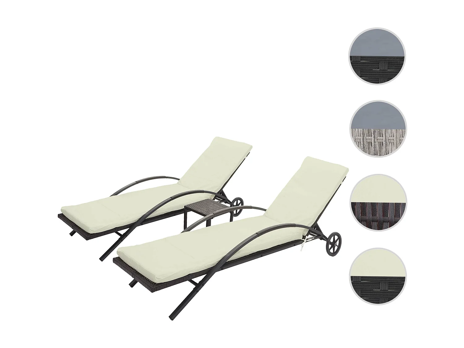 Ligstoel MCW-E27 (set van 2),  bruin, kussens crème-beige