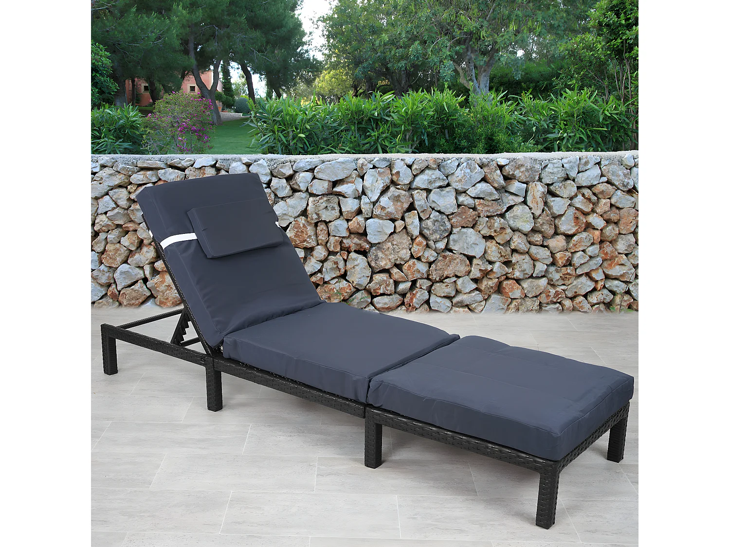 Polyrotan ligstoel MCW-A51 Premium,  Premium antraciet, kussen grijs