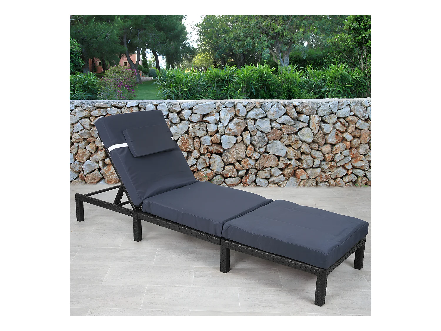 Polyrotan ligstoel MCW-A51 Premium,  Premium antraciet, kussen grijs