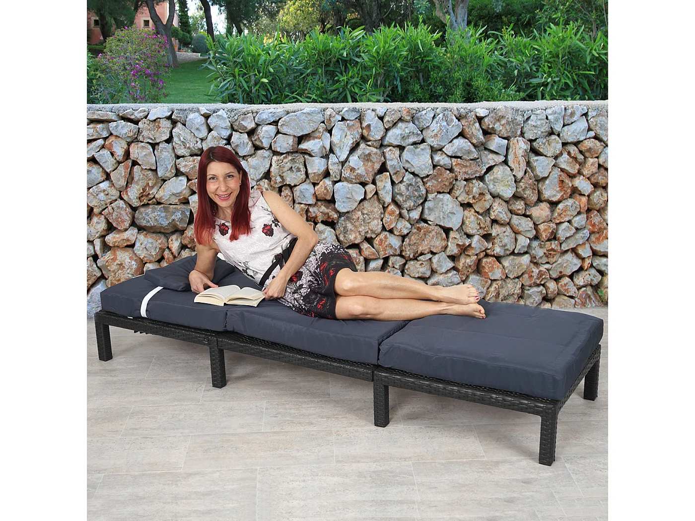 Poly-Rattan Bain de soleil MCW-A51 Premium,  Premium anthracite, coussin gris