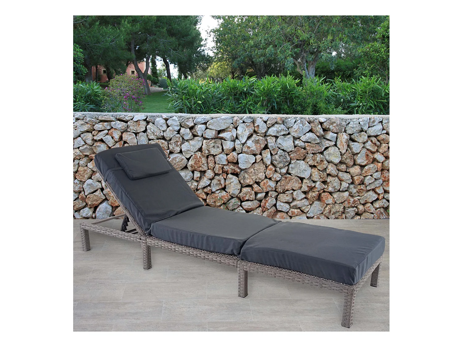 Poly-Rattan Bain de soleil MCW-A51 Premium,  Premium gris, coussin gris foncé