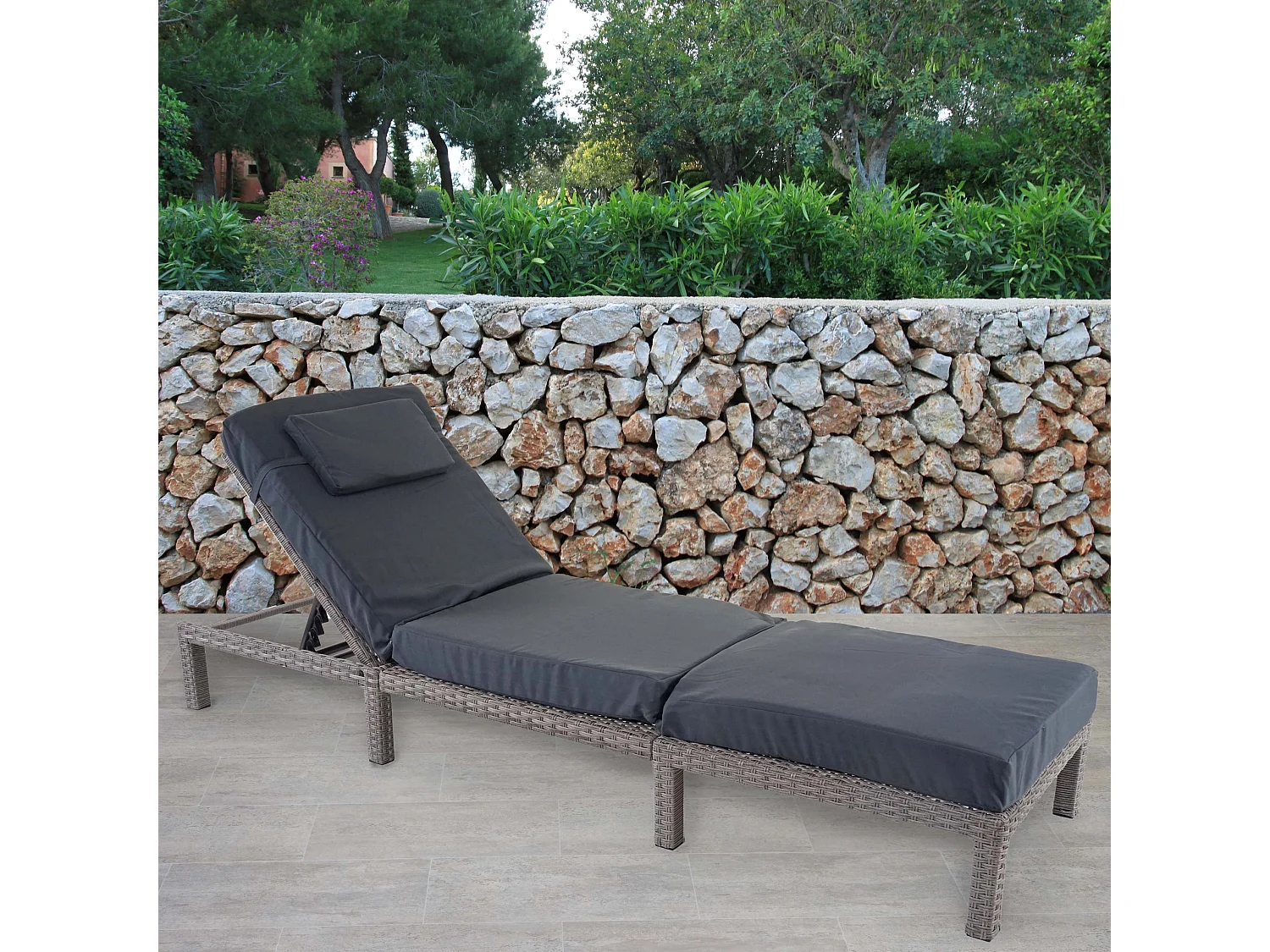 Poly-Rattan Bain de soleil MCW-A51 Premium,  Premium gris, coussin gris foncé