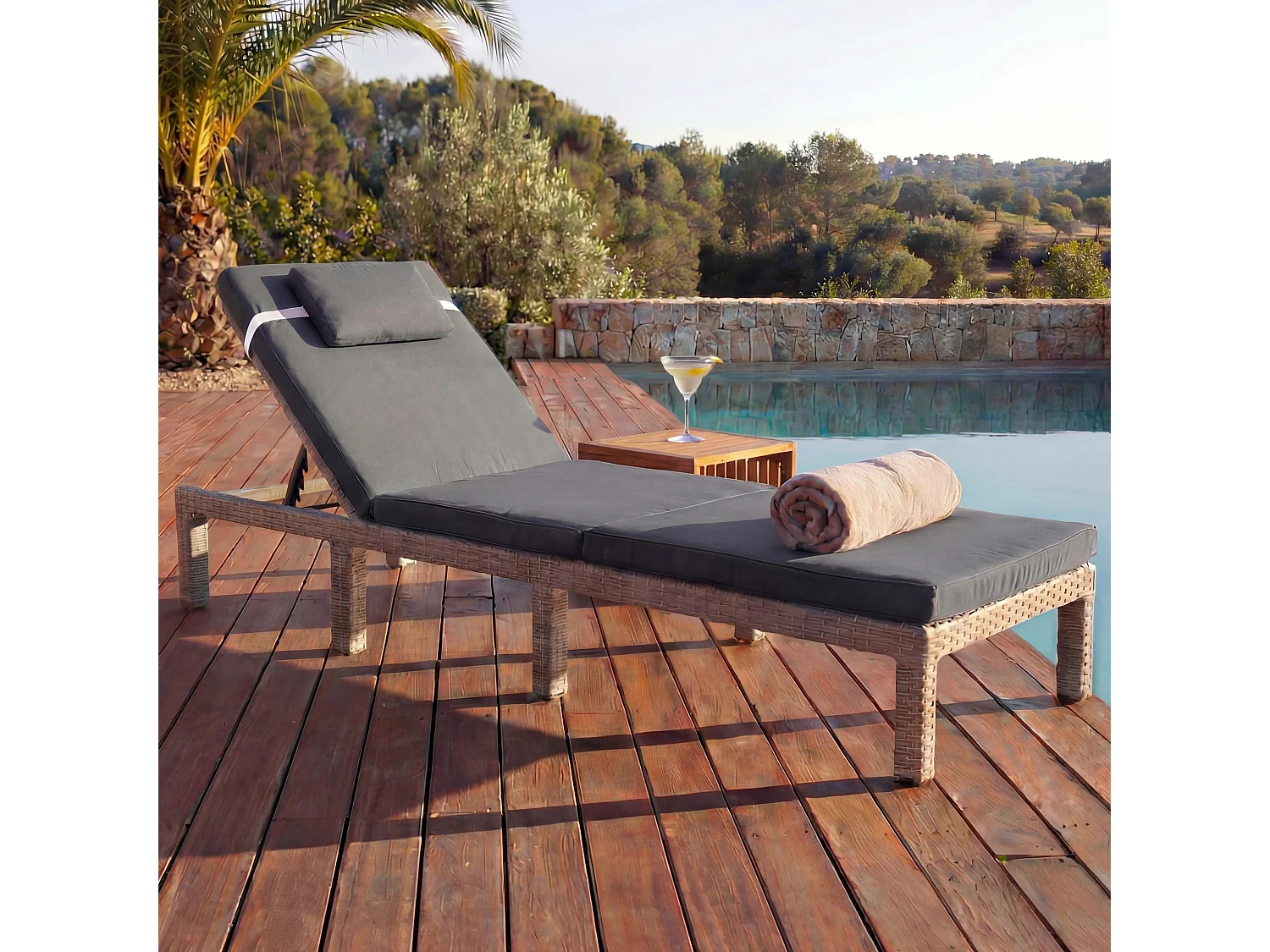 Leżak MCW-A51,  Premium szary, poduszka ciemnoszara