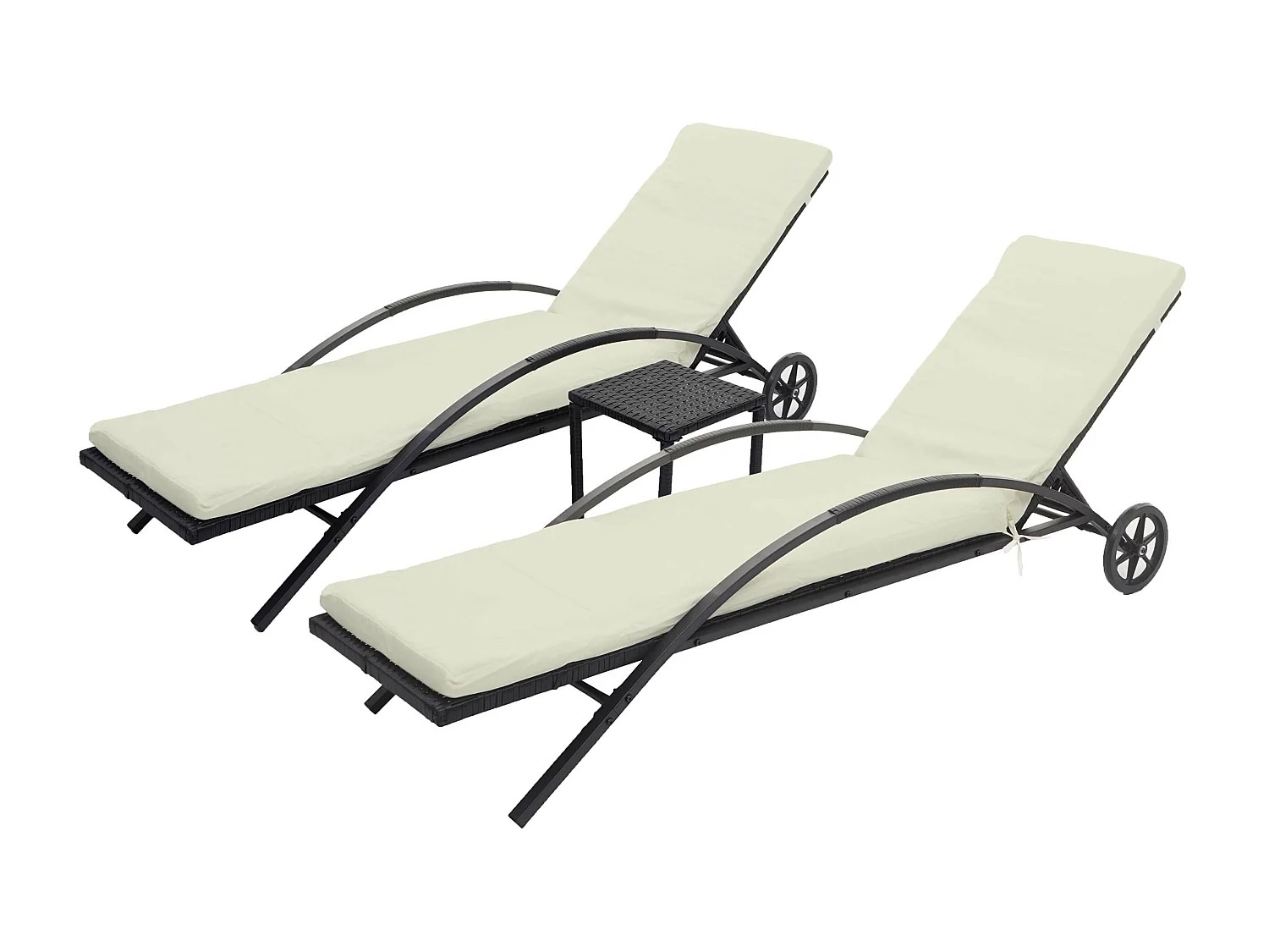 Sonnenliege MCW-E27 (2er-Set), Schwarz, Kissen creme-beige