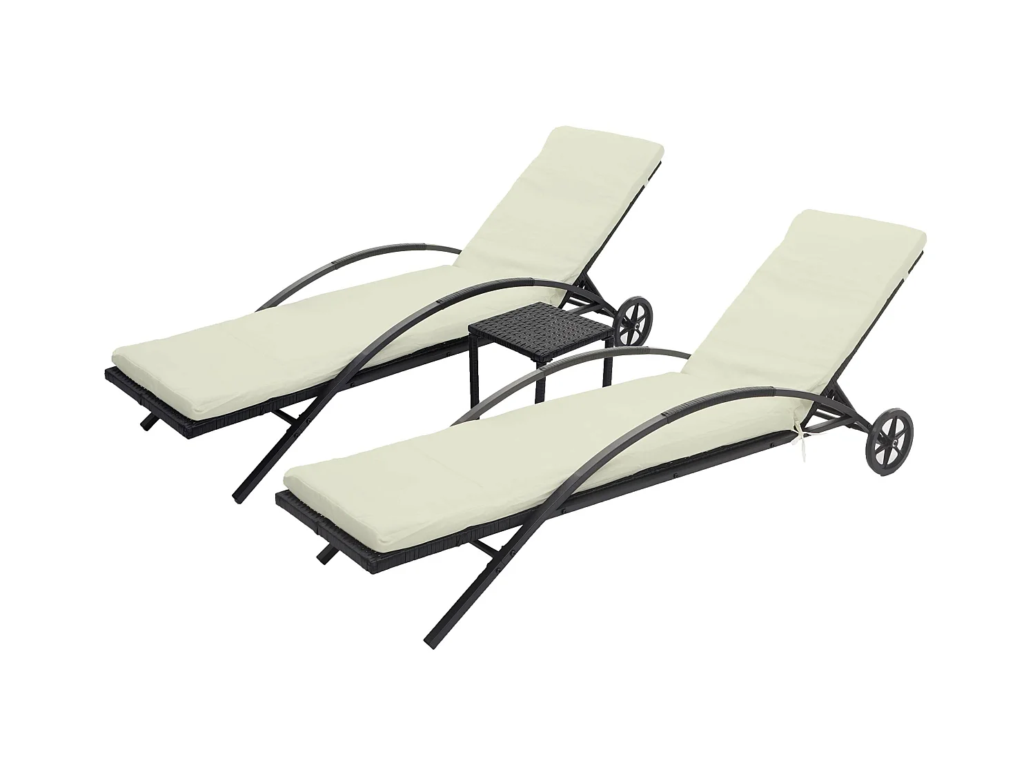 Ligstoel MCW-E27 (set van 2),  zwart, kussens crème-beige