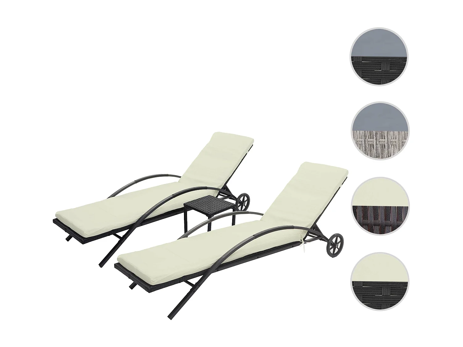 Ligstoel MCW-E27 (set van 2),  zwart, kussens crème-beige