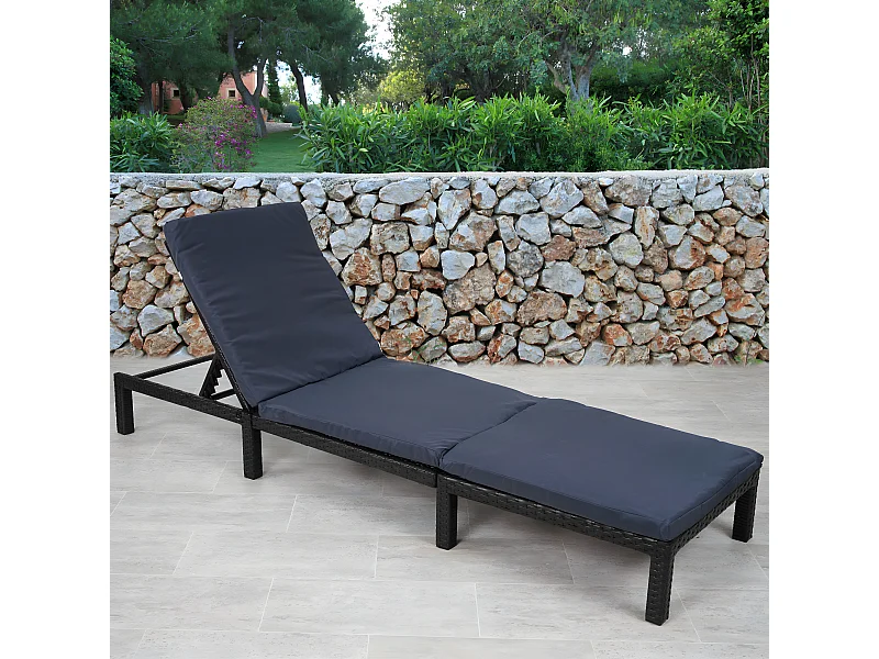 Leżak z rattanu syntetycznego MCW-A51 Basic,  Basic antracytowy, poduszka szara