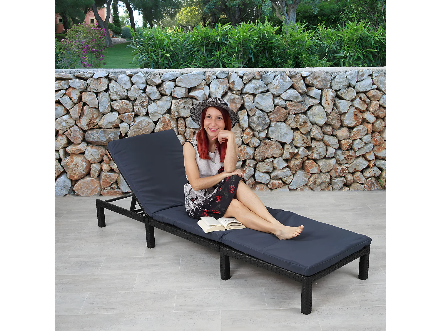 Poly-Rattan Bain de soleil MCW-A51 Premium,  Basic anthracite, coussin gris