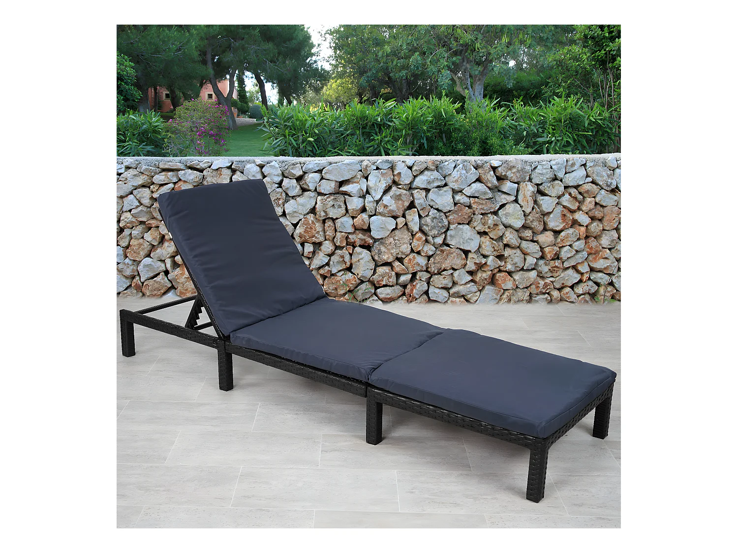 Poly-Rattan Bain de soleil MCW-A51 Premium,  Basic anthracite, coussin gris