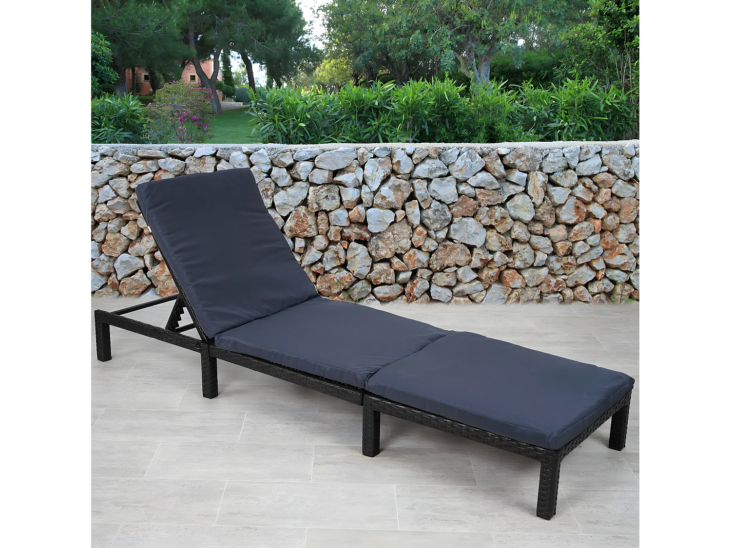 Poly-Rattan Bain de soleil MCW-A51 Premium,  Basic anthracite, coussin gris