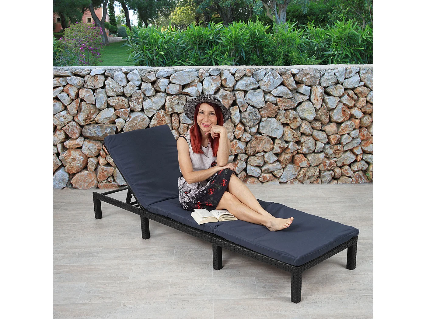 Poly-Rattan Bain de soleil MCW-A51 Premium,  Basic anthracite, coussin gris