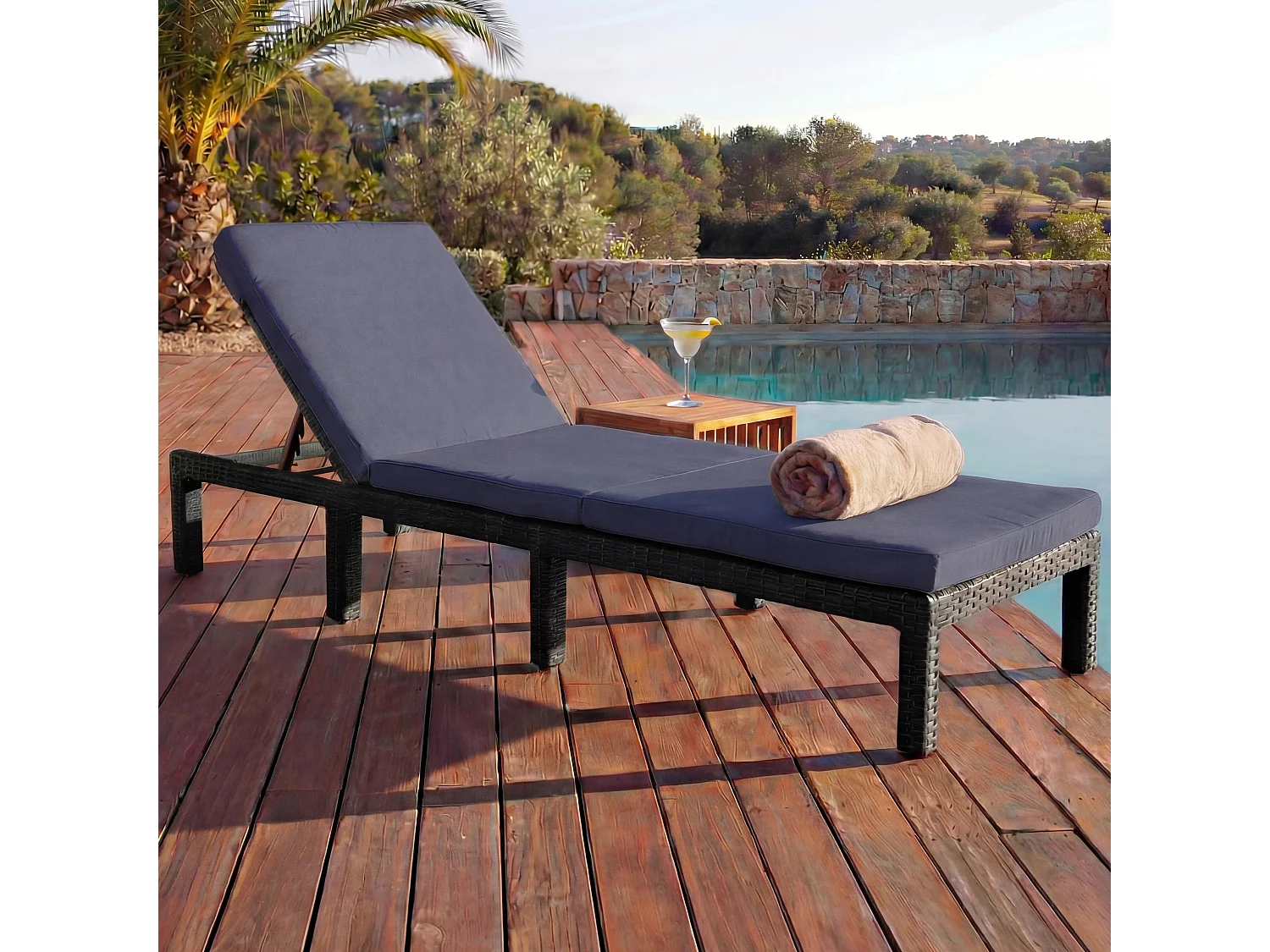 Poly-Rattan Sonnenliege MCW-A51 Basic, Basic anthrazit, Kissen grau