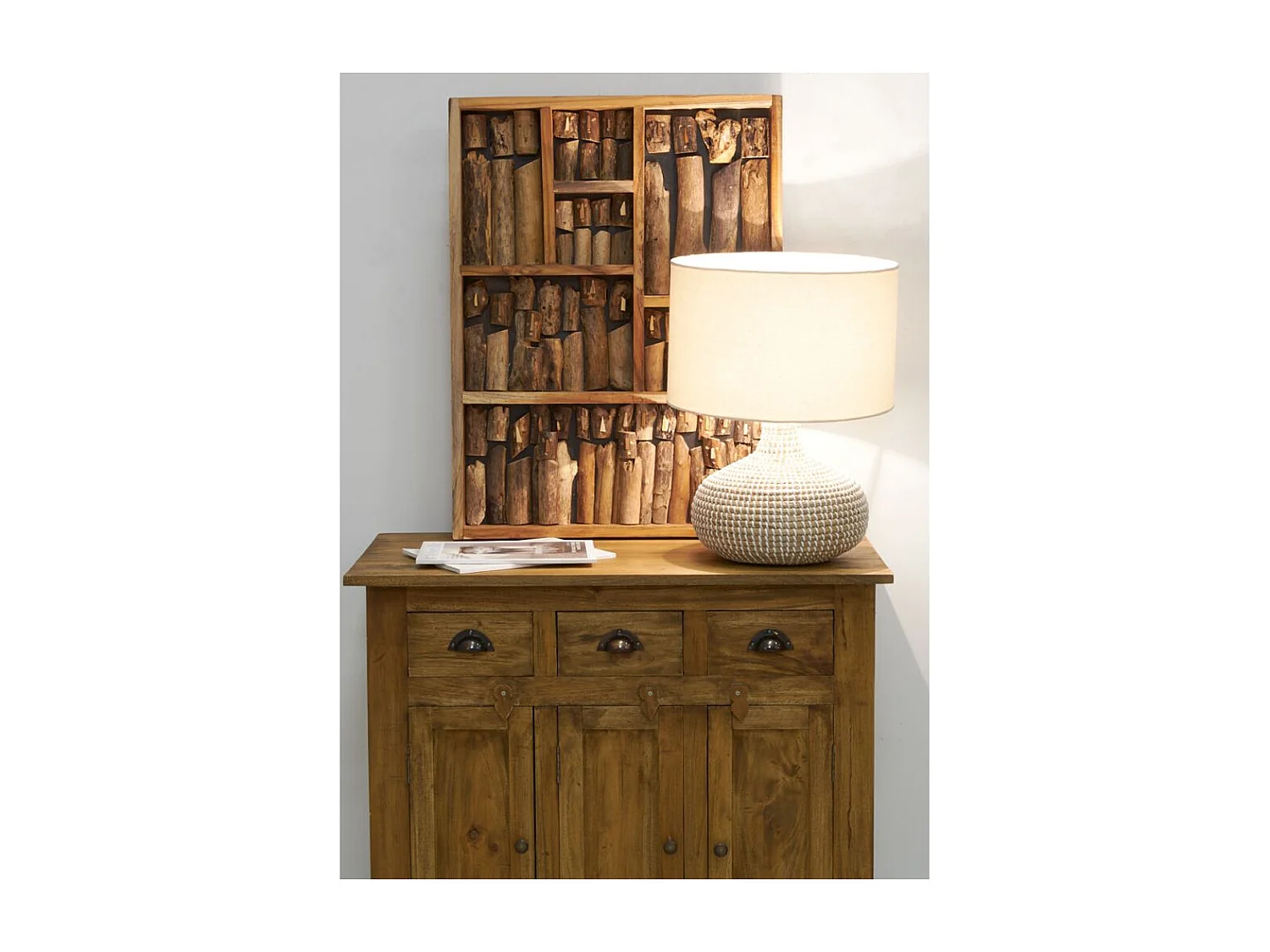 Lampe de chevet en jonc naturel Boule