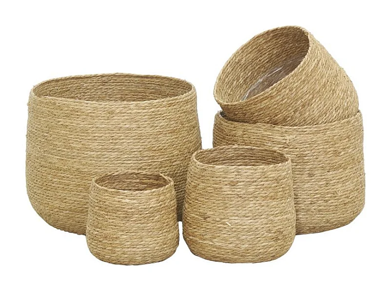 Cache-pots ronds en jonc (lot de 5)