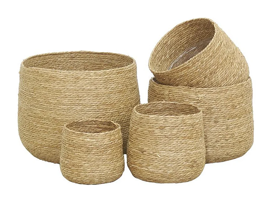 Cache-pots ronds en jonc (lot de 5)