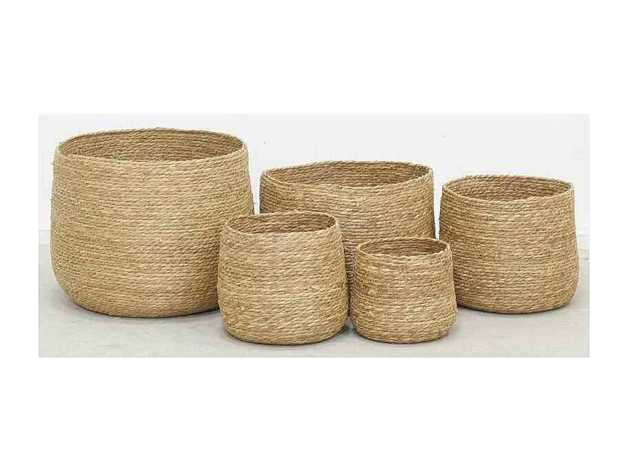 Cache-pots ronds en jonc (lot de 5)