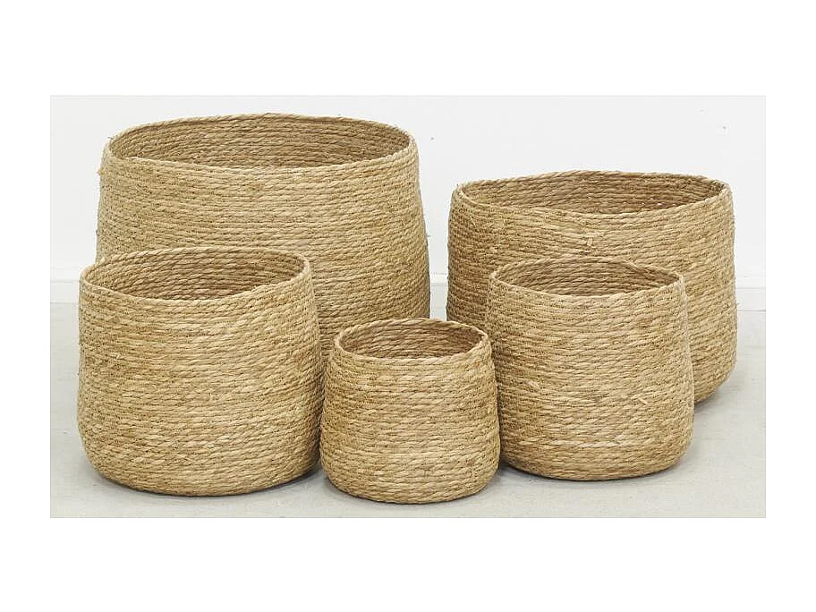 Cache-pots ronds en jonc (lot de 5)
